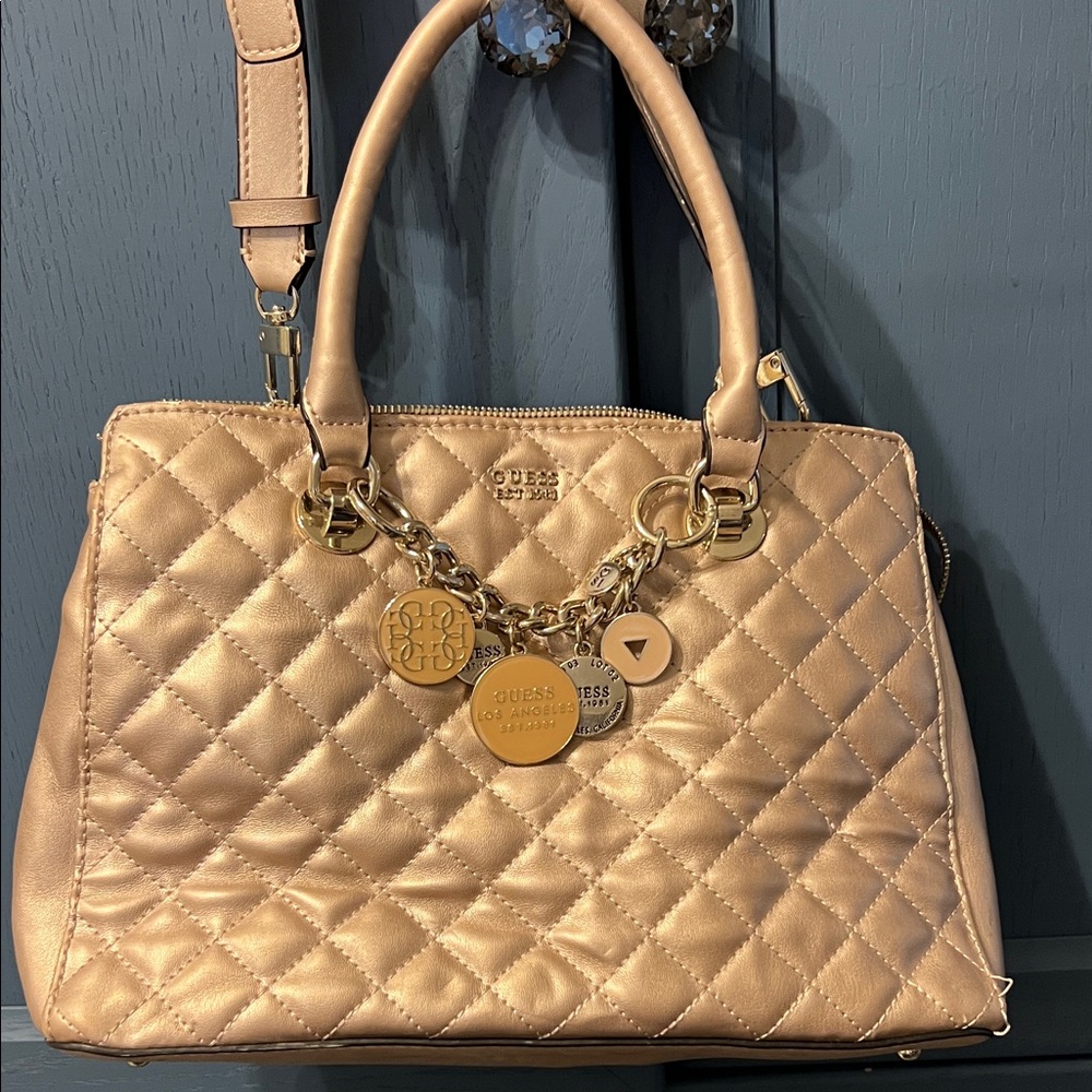 Guess Metallic Quilted Satchel